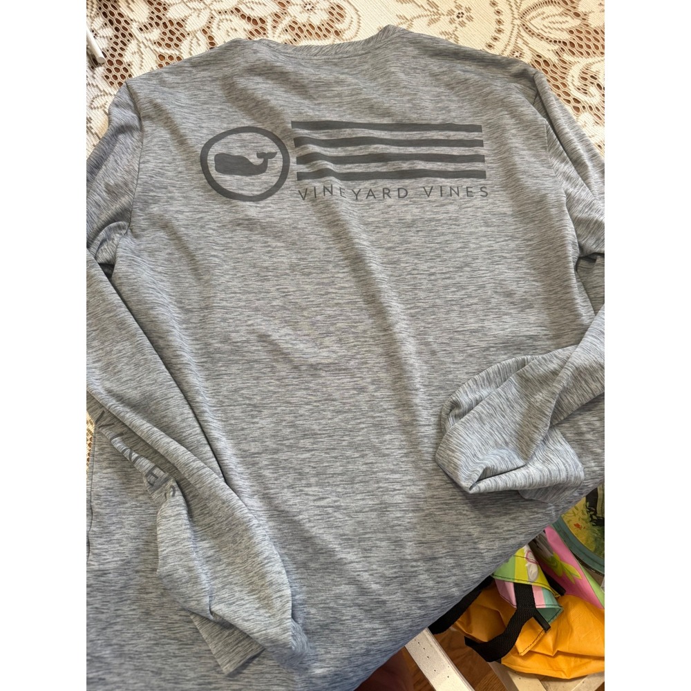 Vineyard Vines Performance Mens Small Grey Heather Long Sleeve Whale T-Shirt